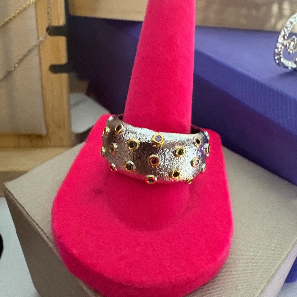 Elegant Silver and Gold Studded Ring